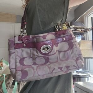 Vintage Coach Pink Signature Canvas Shoulder Bag